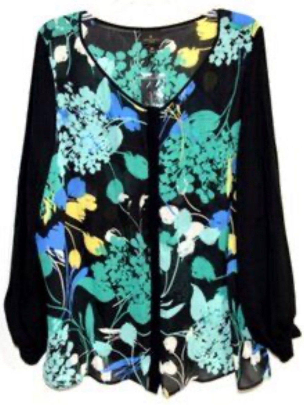 Worthington Black Floral Sheer Long-Sleeve Blouse